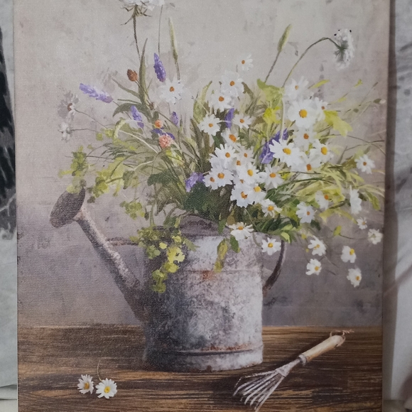 Other - Rustic Watering Can Floral Canvas Print - White & Green Daisies